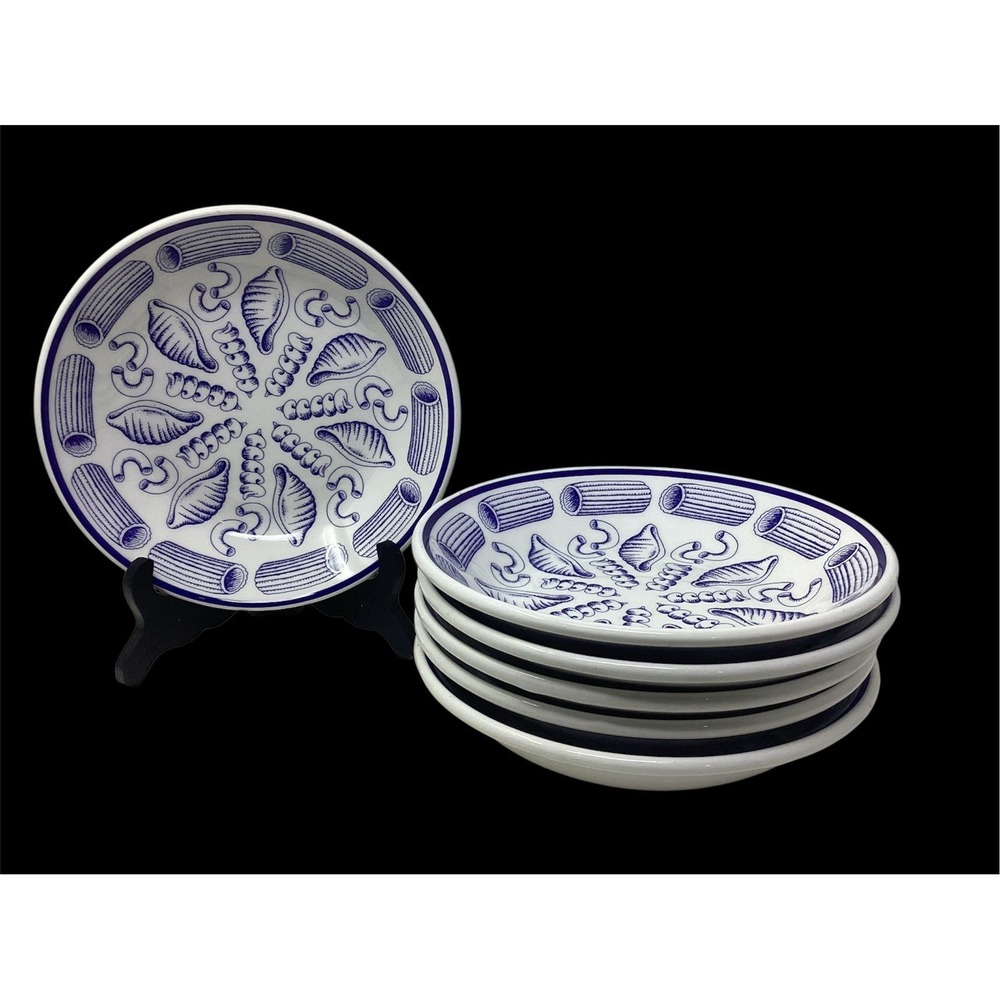 Set Of (6) La Primula Made in Italy Blue White Pasta Ceramic Bowl 8"